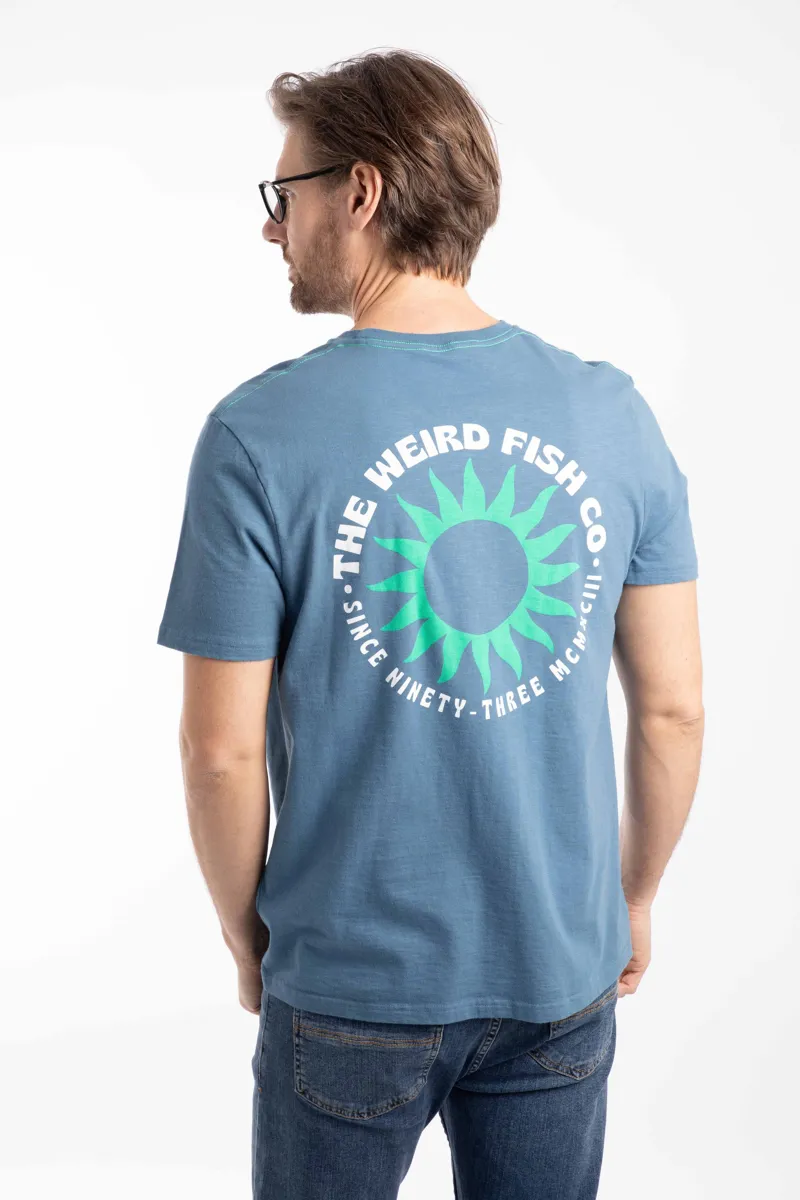 Weirdfish Sun Beam Heritage Wash  Graphic Tee Mens in Washed Blue-3