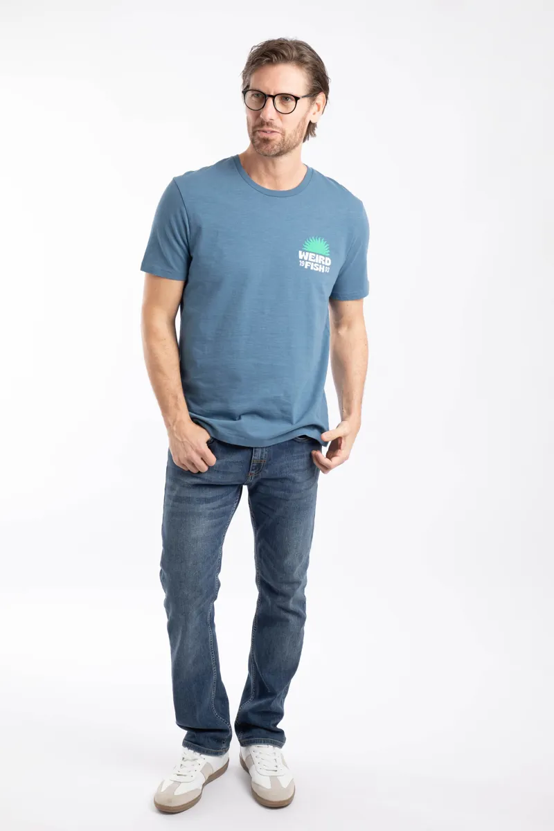 Weirdfish Sun Beam Heritage Wash  Graphic Tee Mens in Washed Blue-4