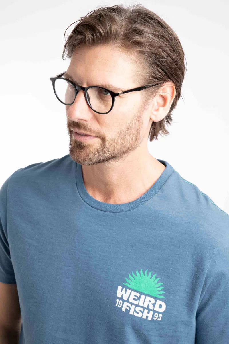 Weirdfish Sun Beam Heritage Wash  Graphic Tee Mens in Washed Blue-5