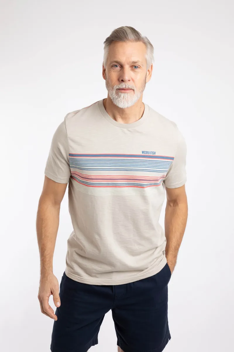 Weirdfish Cody Printed Stripe Tee Mens in  Egg Shell