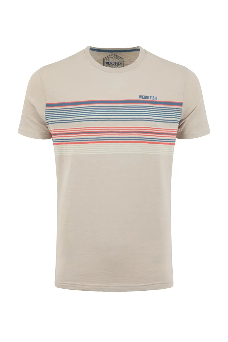 Weirdfish Cody Printed Stripe Tee Mens in  Egg Shell-1