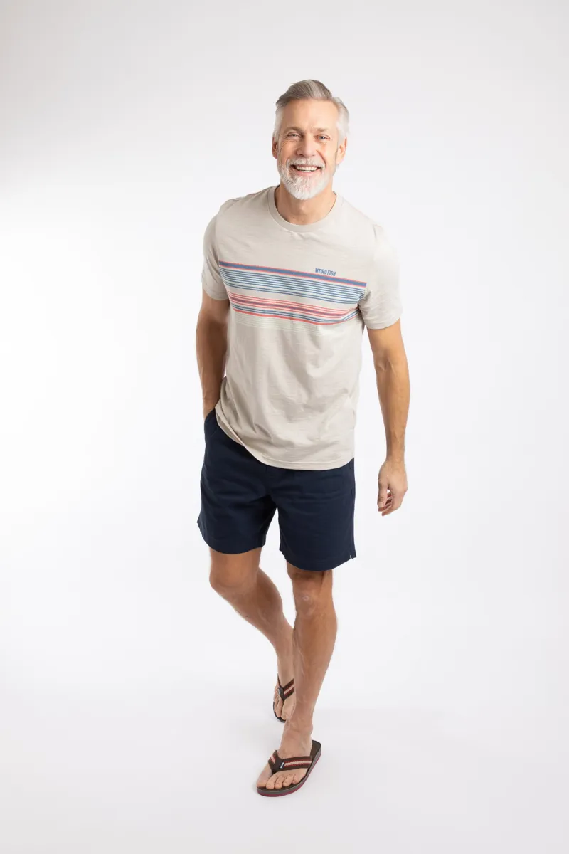 Weirdfish Cody Printed Stripe Tee Mens in  Egg Shell-3