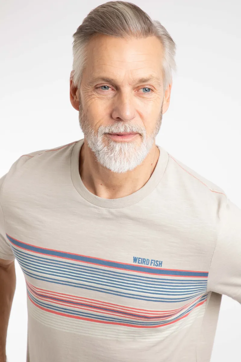 Weirdfish Cody Printed Stripe Tee Mens in  Egg Shell-4