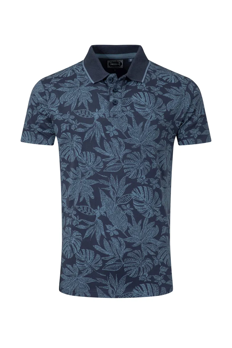 Weirdfish Sarat Organic Cotton Printed Polo Mens in Blue Mirage-1