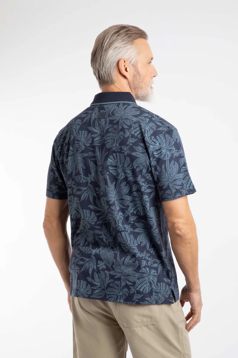 Weirdfish Sarat Organic Cotton Printed Polo Mens in Blue Mirage-2