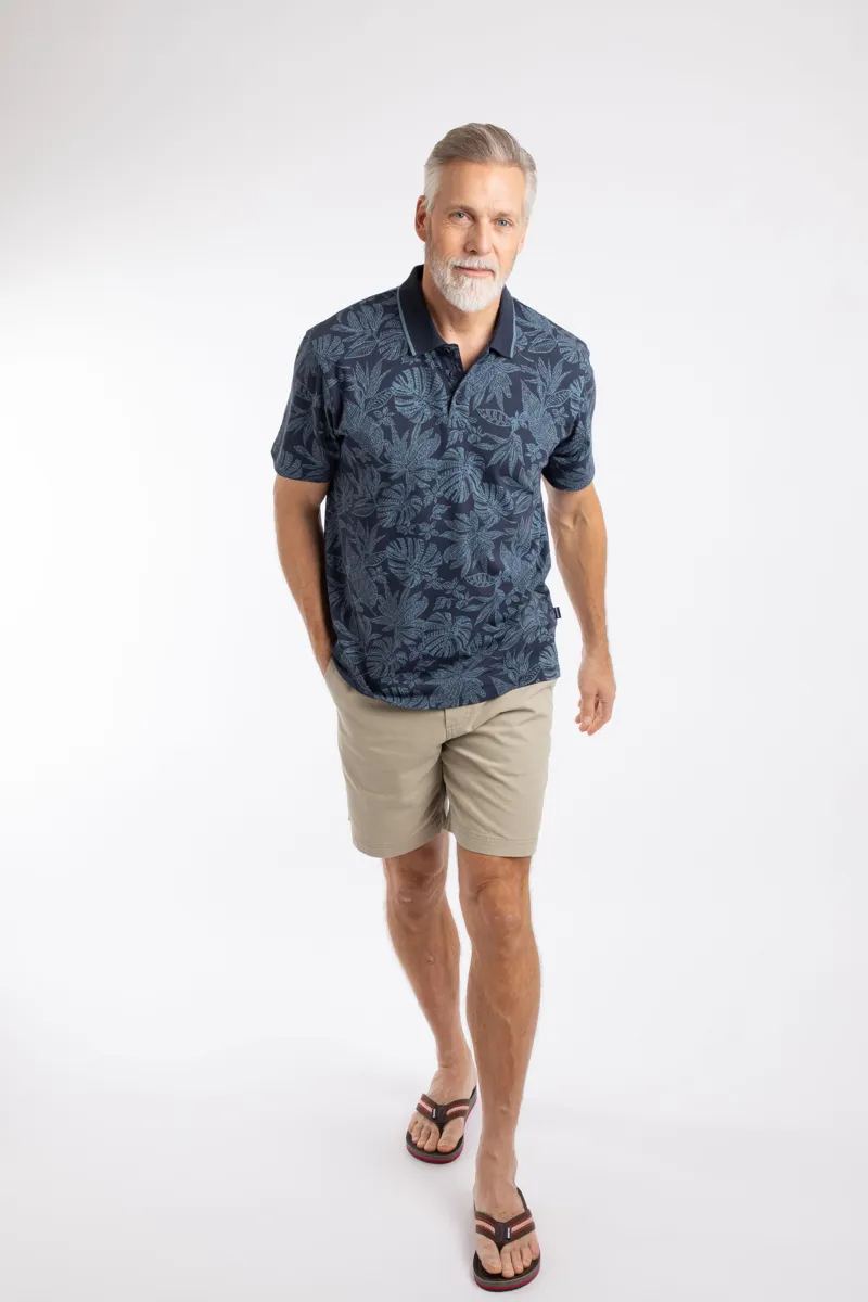 Weirdfish Sarat Organic Cotton Printed Polo Mens in Blue Mirage-3