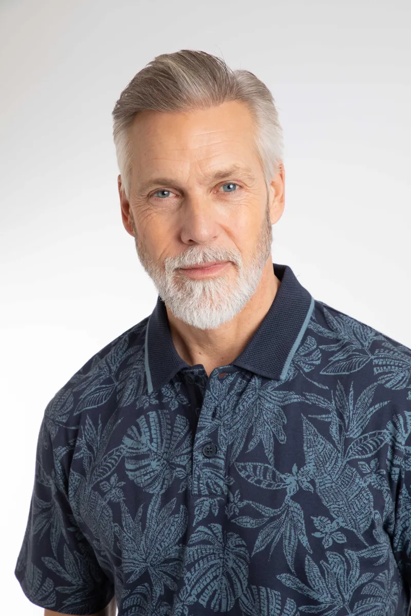 Weirdfish Sarat Organic Cotton Printed Polo Mens in Blue Mirage-4