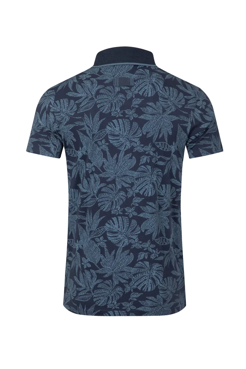 Weirdfish Sarat Organic Cotton Printed Polo Mens in Blue Mirage-5