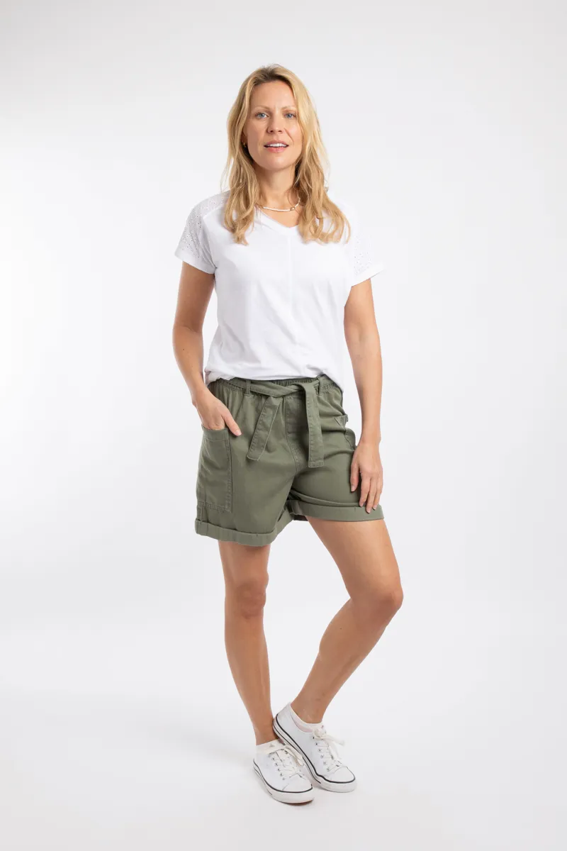 Weirdfish Cynthia Tencel Twill Short Womens in Woodlnd Sage-3