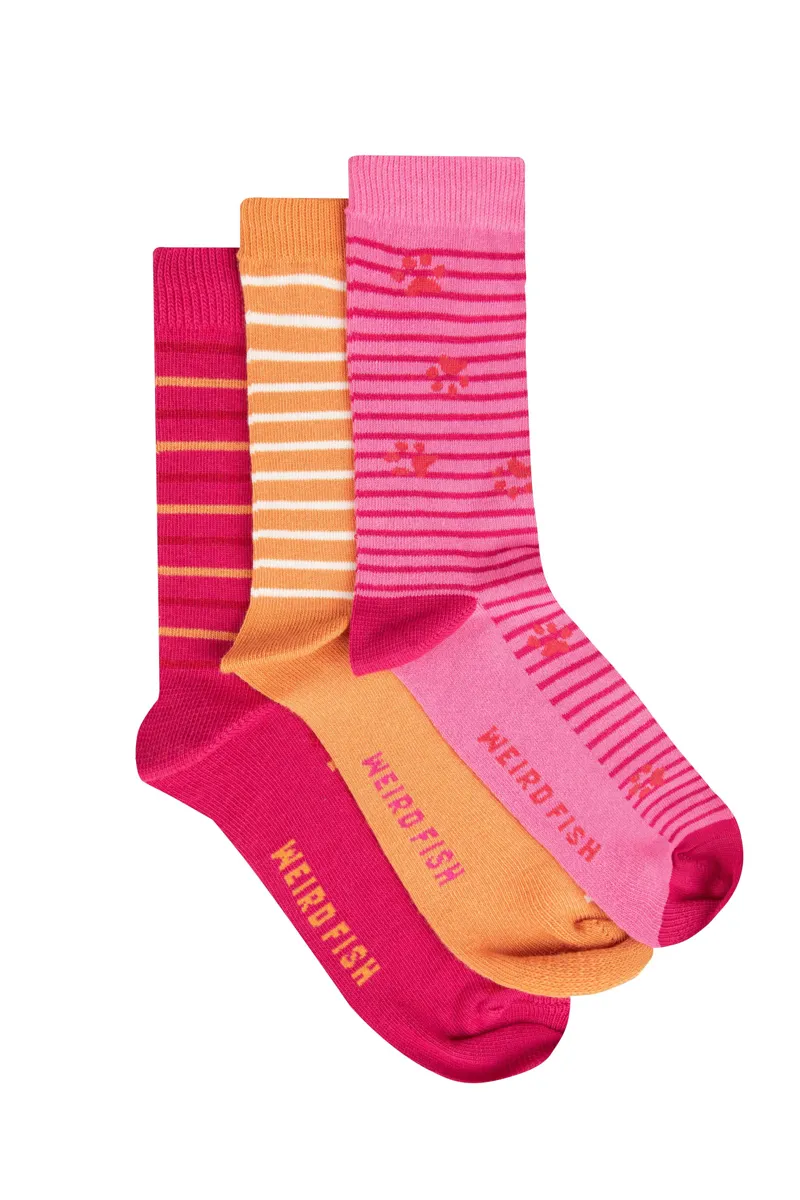 Weirdfish Parade Patterned Socks 3pk Womens in Hot Pink