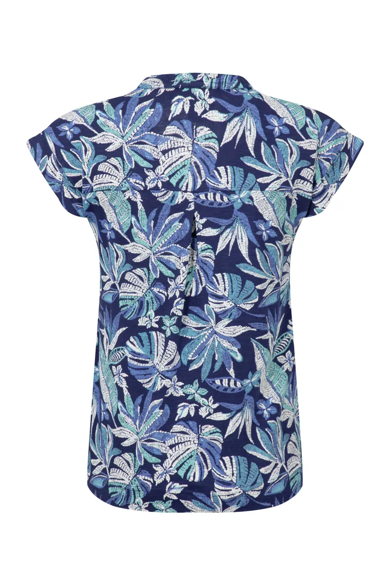 Weirdfish Alia Organic Cotton Printed Jersey Top Womens in Blue Indigo-3