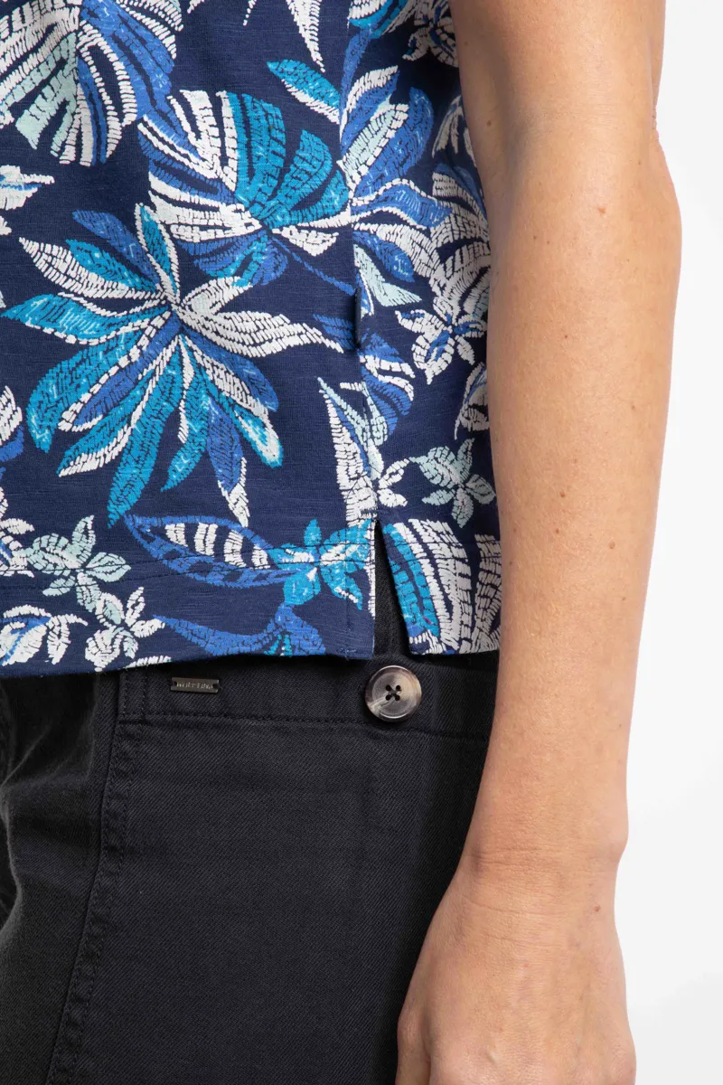 Weirdfish Alia Organic Cotton Printed Jersey Top Womens in Blue Indigo-4