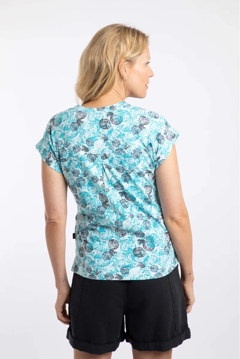 Weirdfish Alia Organic Cotton Printed Jersey Top Womens in Ocean Blue-2