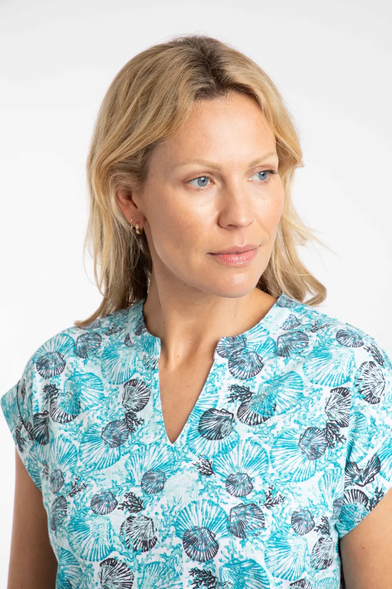 Weirdfish Alia Organic Cotton Printed Jersey Top Womens in Ocean Blue-4