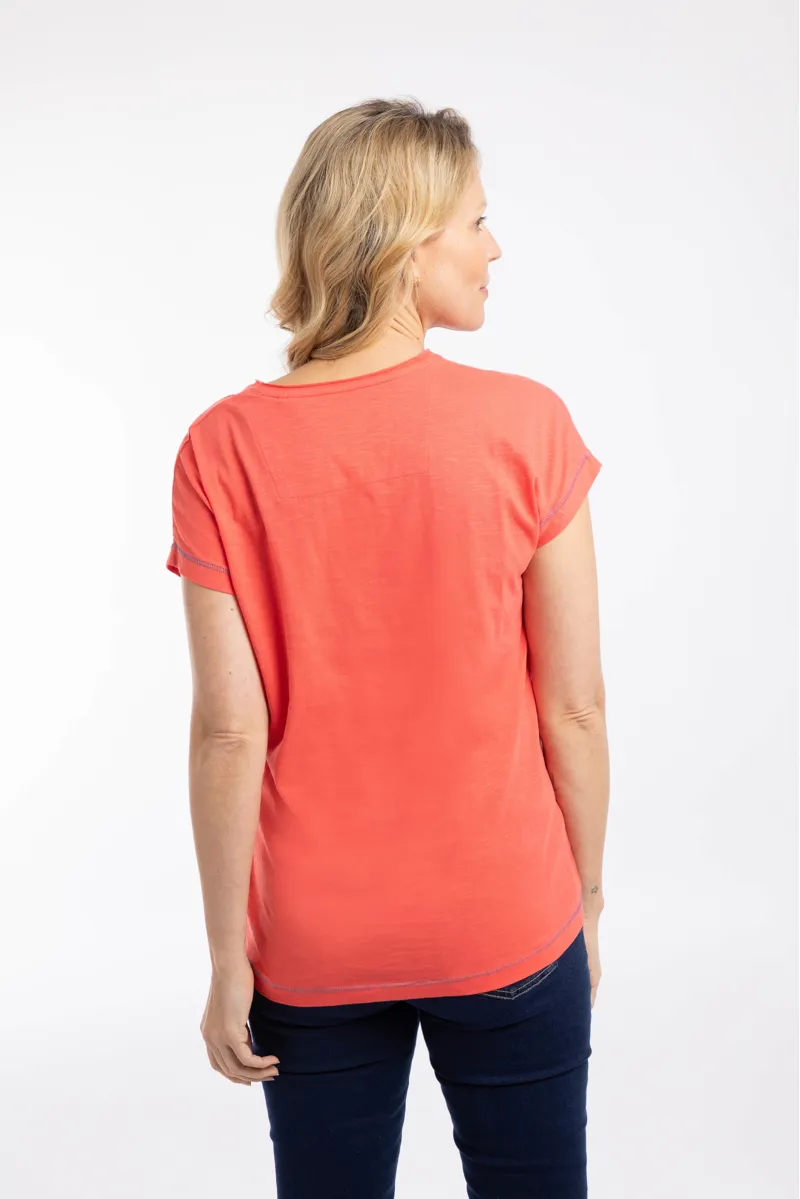 Weirdfish Sun Beam Organic Cotton Graphic Tee Womens in Dark Coral-3