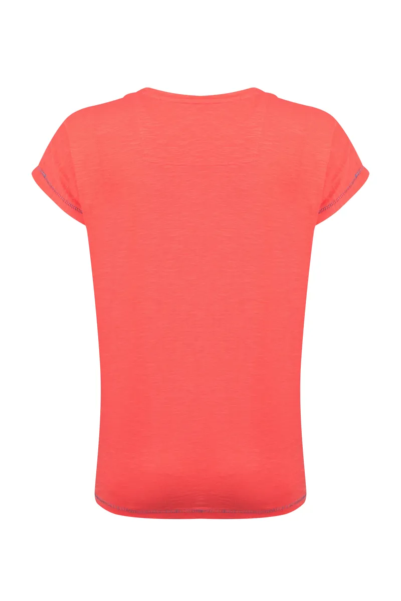 Weirdfish Sun Beam Organic Cotton Graphic Tee Womens in Dark Coral-6