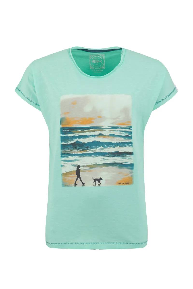 Weirdfish Walking Club Organic Cotton Graphic Tee Womens in Apple Mint-1