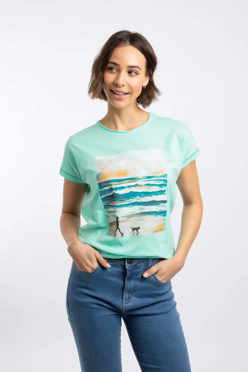 Weirdfish Walking Club Organic Cotton Graphic Tee Womens in Apple Mint-6