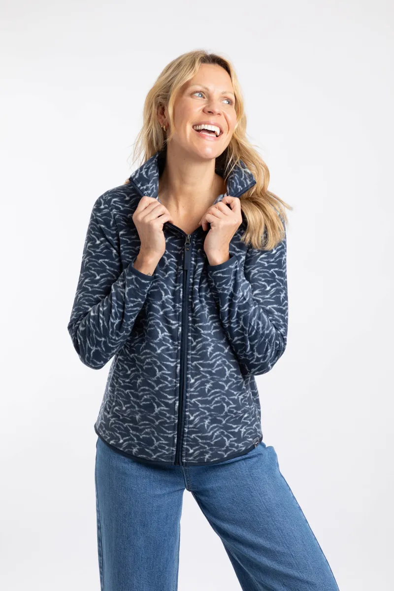 Weirdfish Rochelle Full Zip Printed Micro Fleece Womens in Night Blue