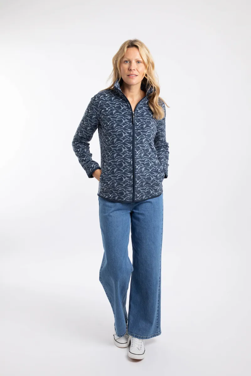 Weirdfish Rochelle Full Zip Printed Micro Fleece Womens in Night Blue-3