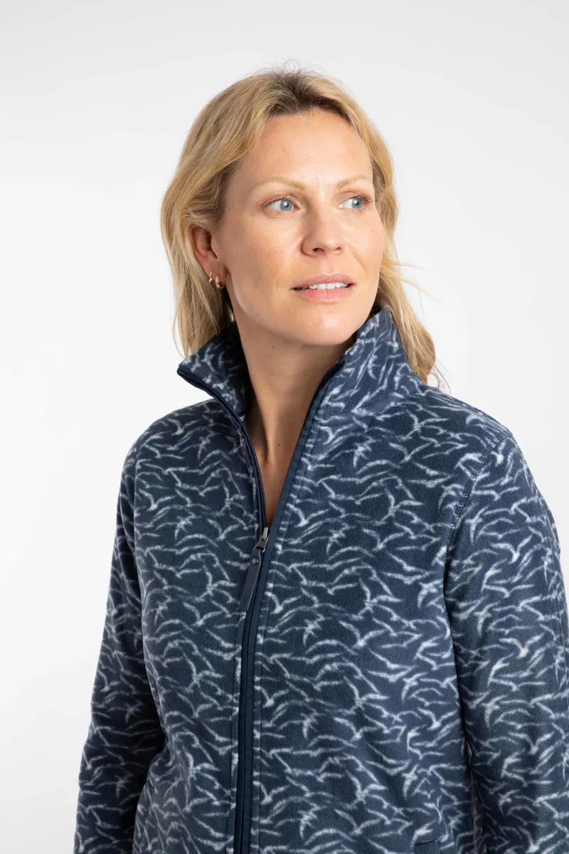 Weirdfish Rochelle Full Zip Printed Micro Fleece Womens in Night Blue-4