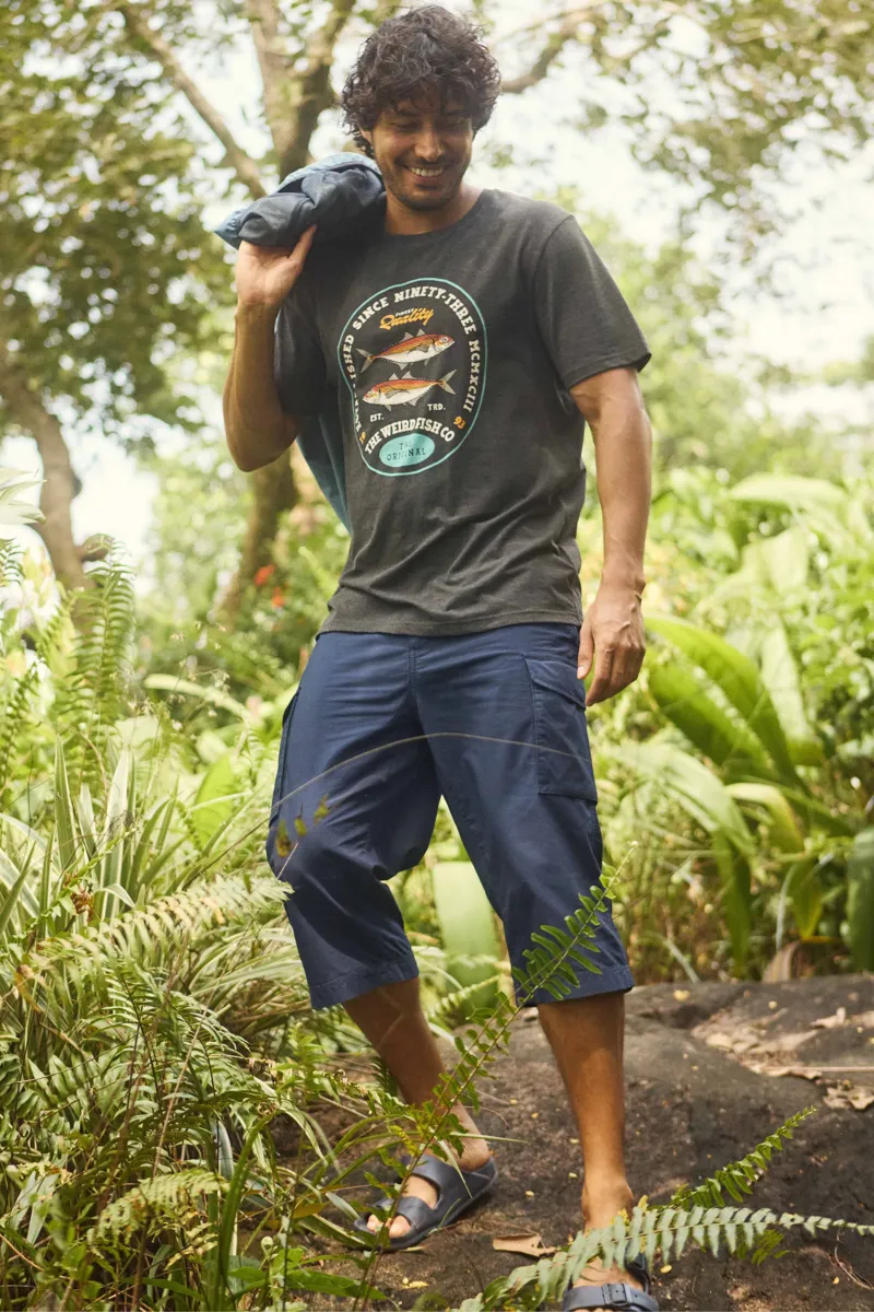 Weirdfish Summersville Cargo 3/4 Length Trouser in Navy