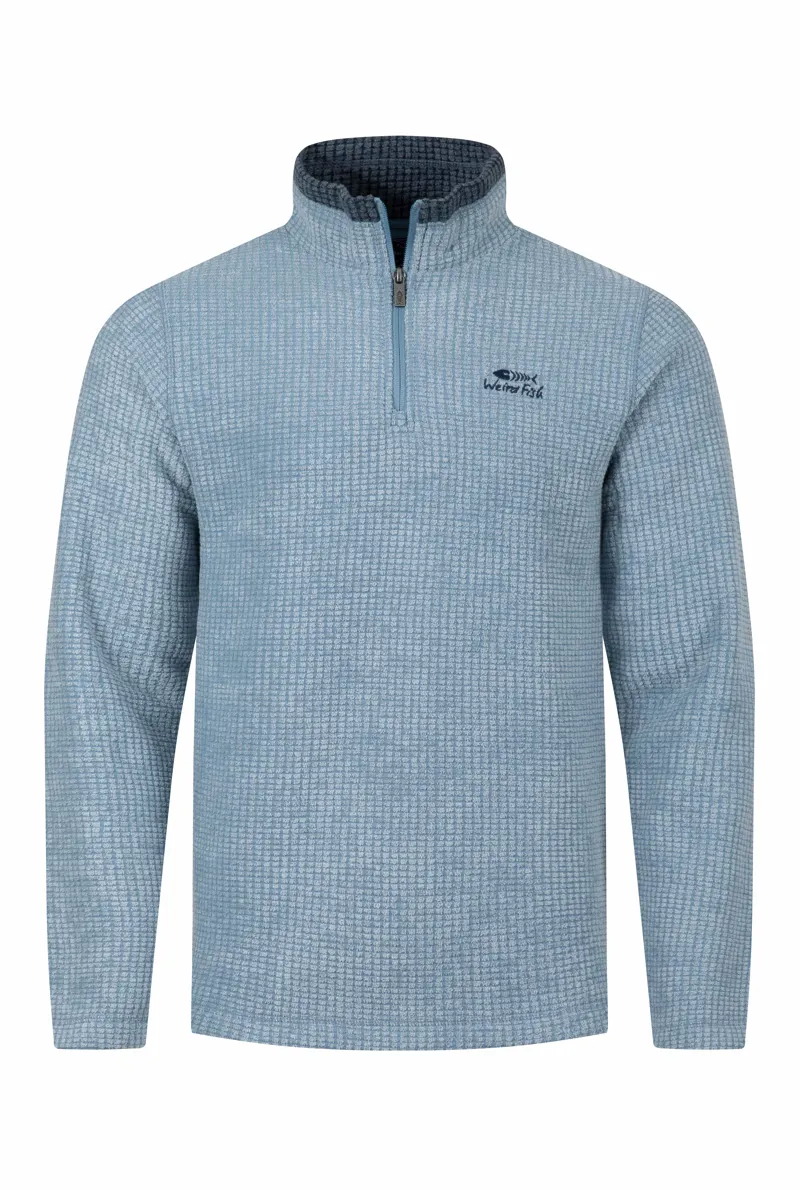 Weirdfish Newark 1/4 Zip Grid Fleece Mens in Light Blue-1
