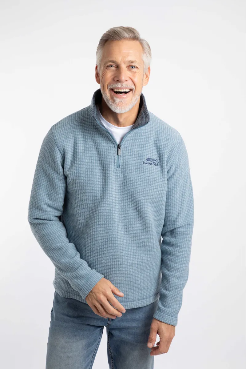 Weirdfish Newark 1/4 Zip Grid Fleece Mens in Light Blue-3