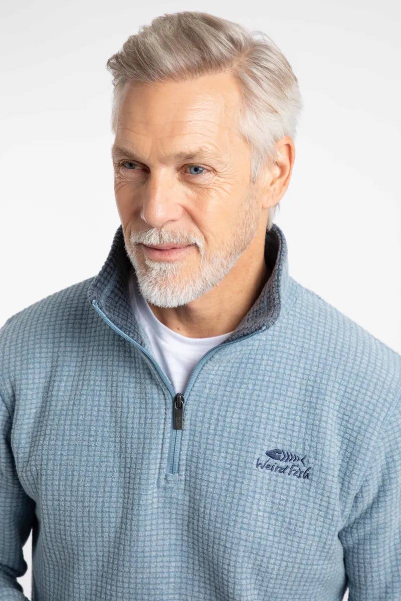 Weirdfish Newark 1/4 Zip Grid Fleece Mens in Light Blue-4