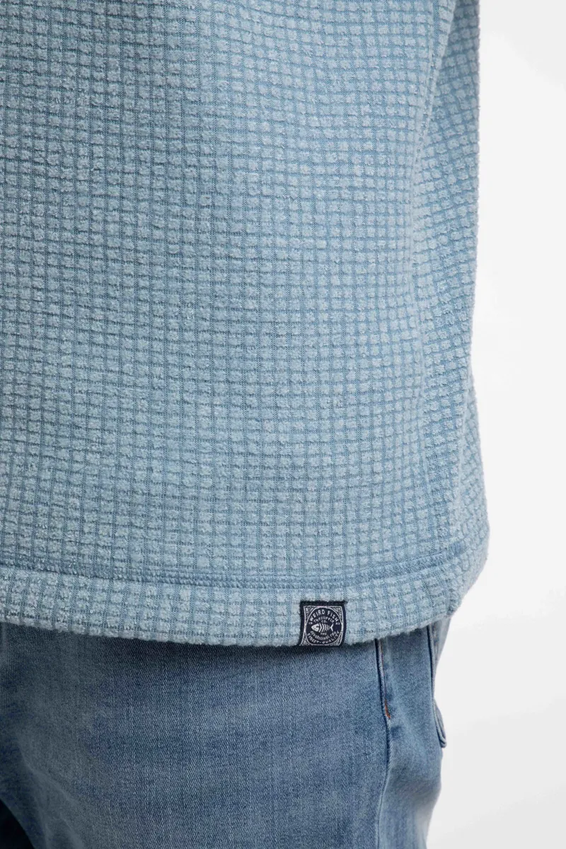 Weirdfish Newark 1/4 Zip Grid Fleece Mens in Light Blue-6