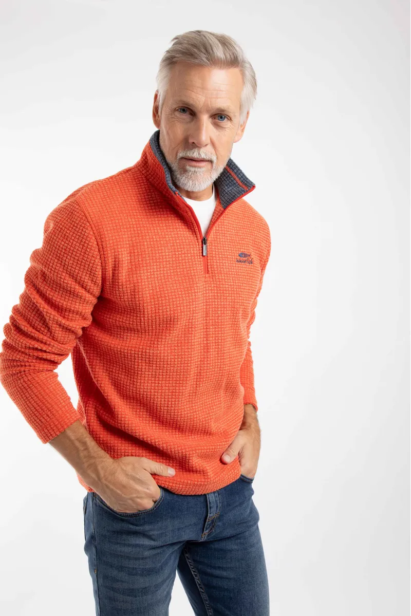 Weirdfish Newark 1/4 Zip Grid Fleece Mens in Orange Spice