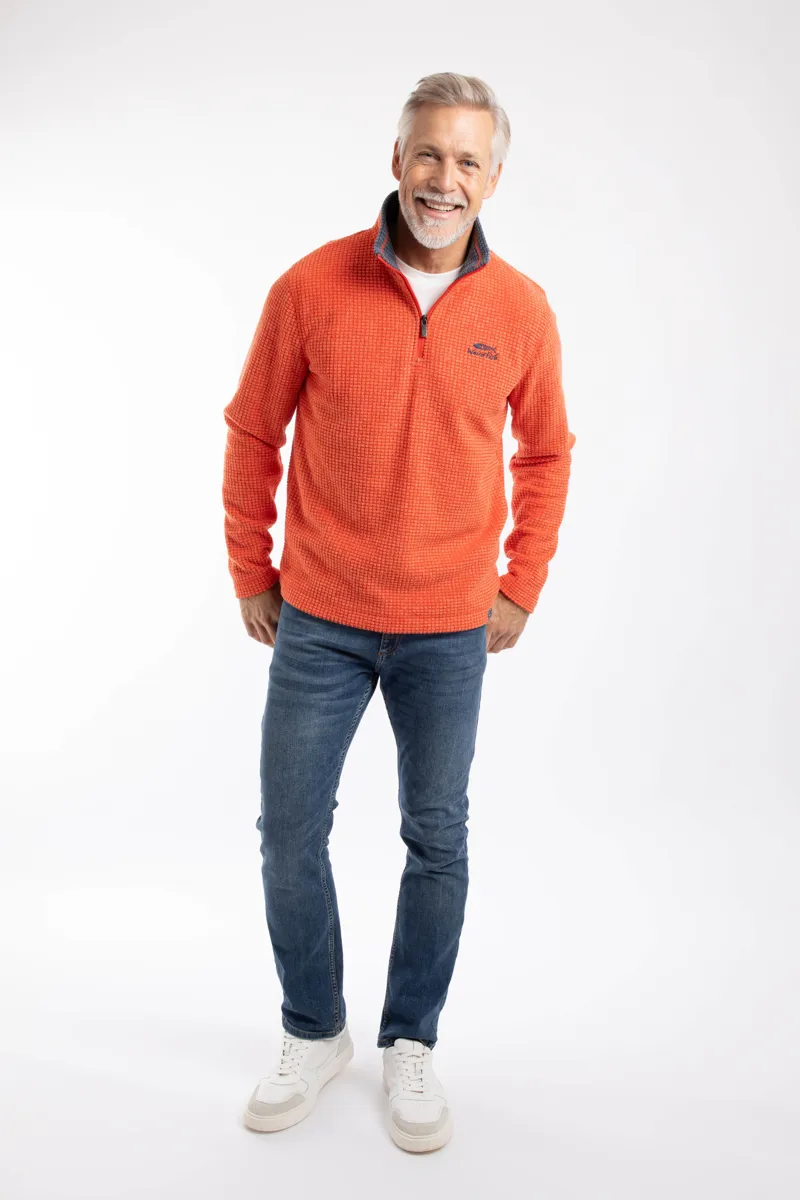 Weirdfish Newark 1/4 Zip Grid Fleece Mens in Orange Spice-3