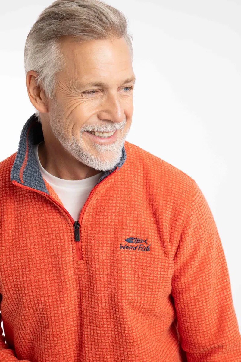 Weirdfish Newark 1/4 Zip Grid Fleece Mens in Orange Spice-4
