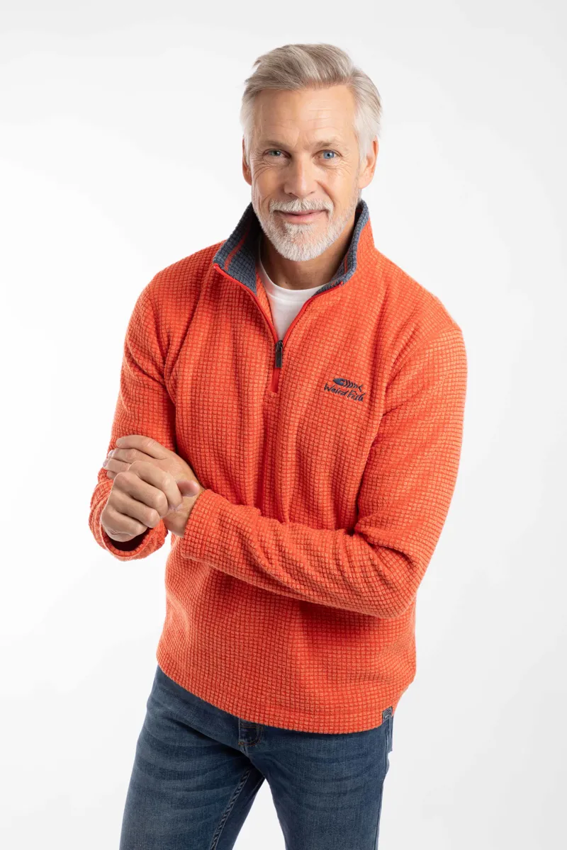 Weirdfish Newark 1/4 Zip Grid Fleece Mens in Orange Spice-6