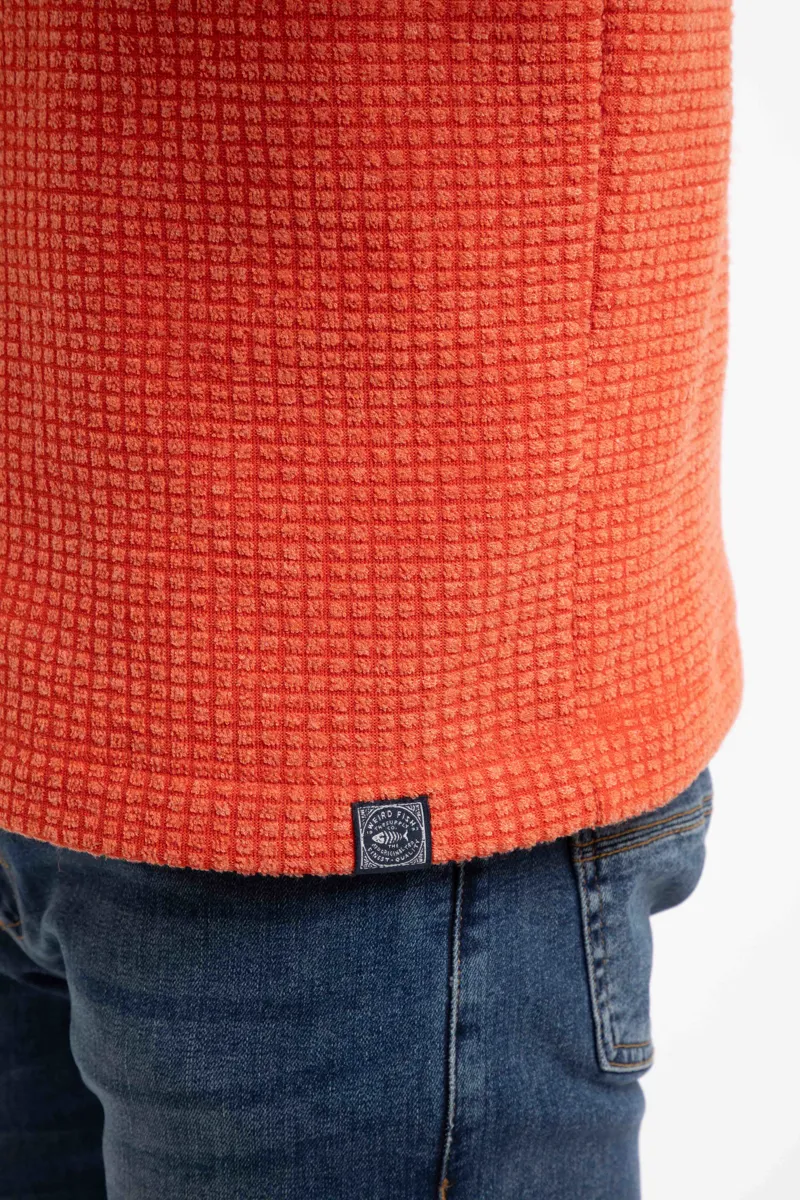 Weirdfish Newark 1/4 Zip Grid Fleece Mens in Orange Spice-7