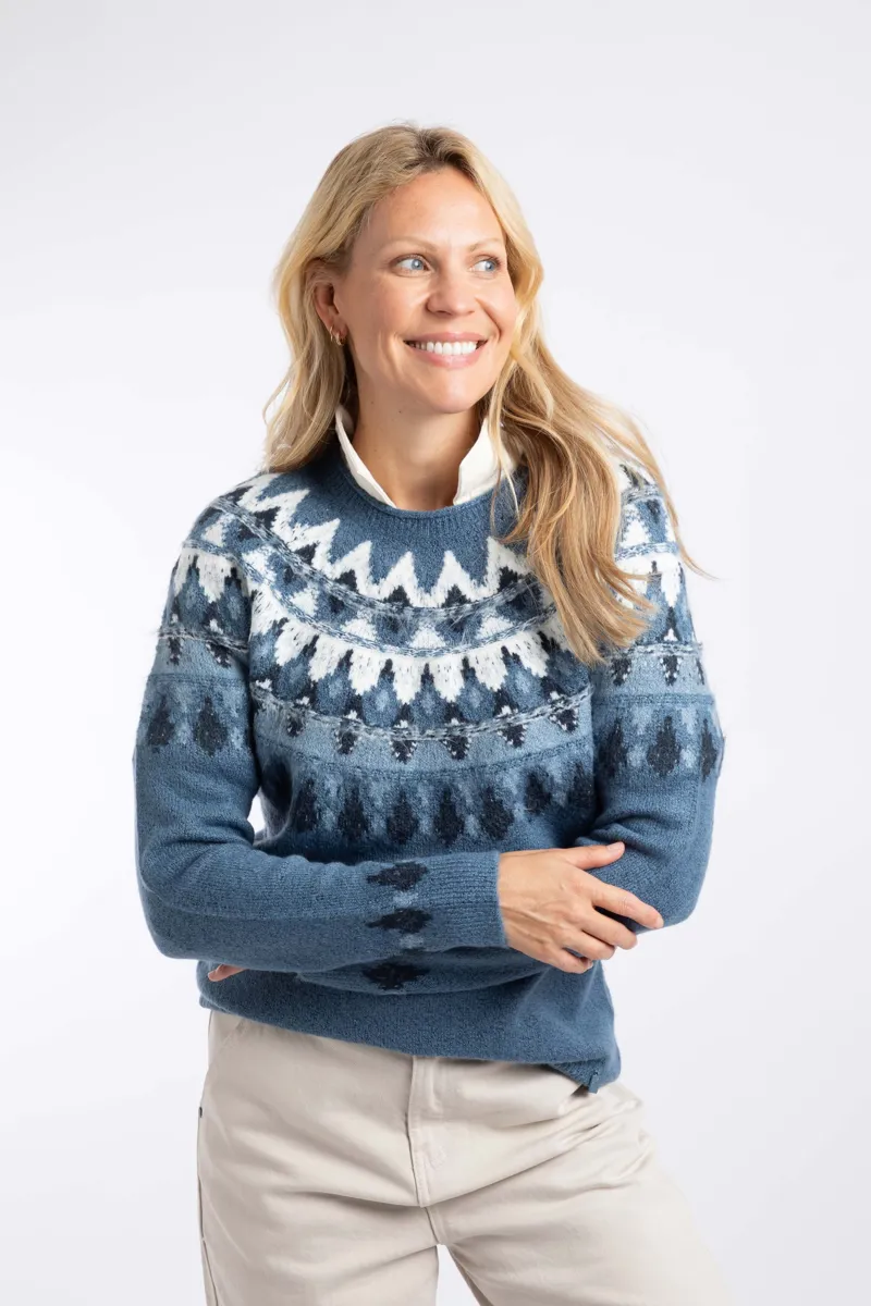 Weirdfish Lowell Fair Isle Jumper Womens in Ash Blue-3