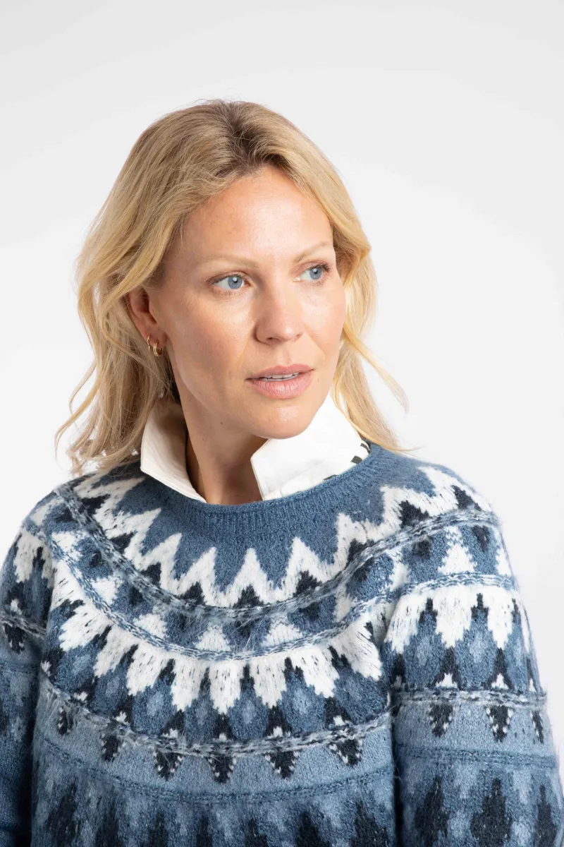 Weirdfish Lowell Fair Isle Jumper Womens in Ash Blue-4