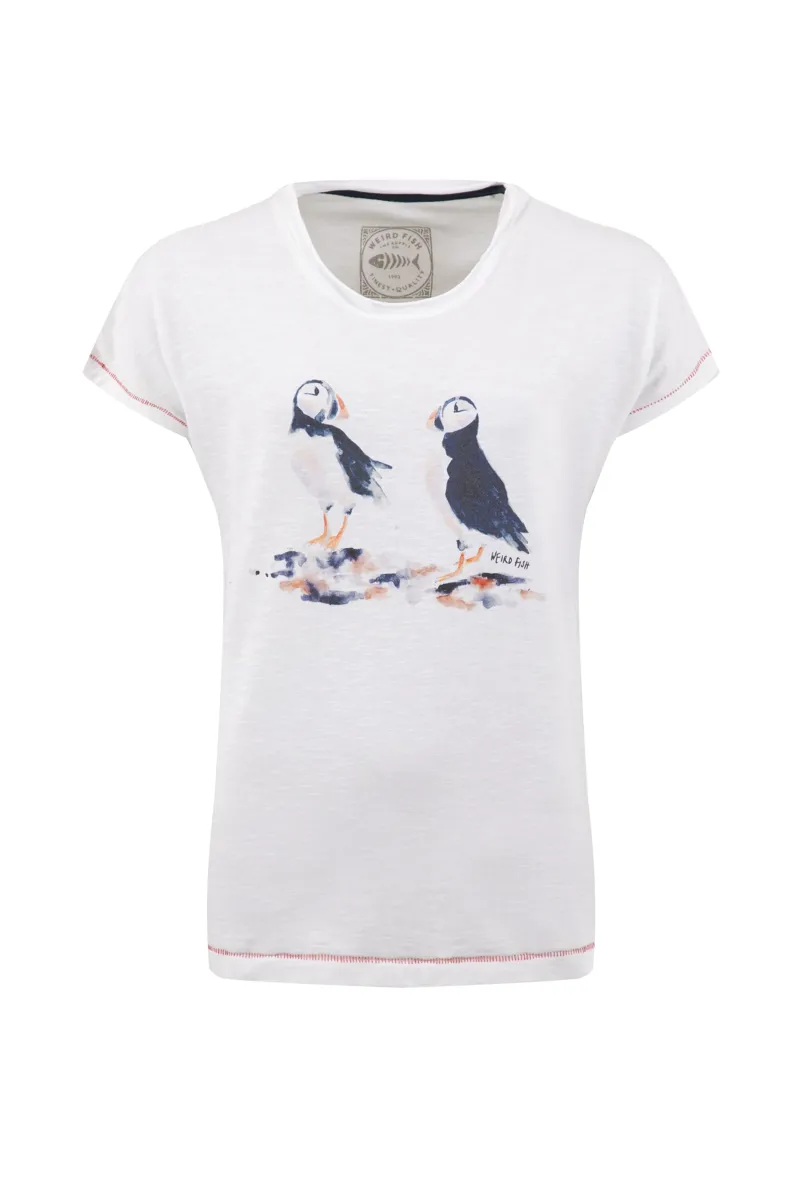 Weirdfish Puffins Organic Cotton Graphic Tee Womens in White-2