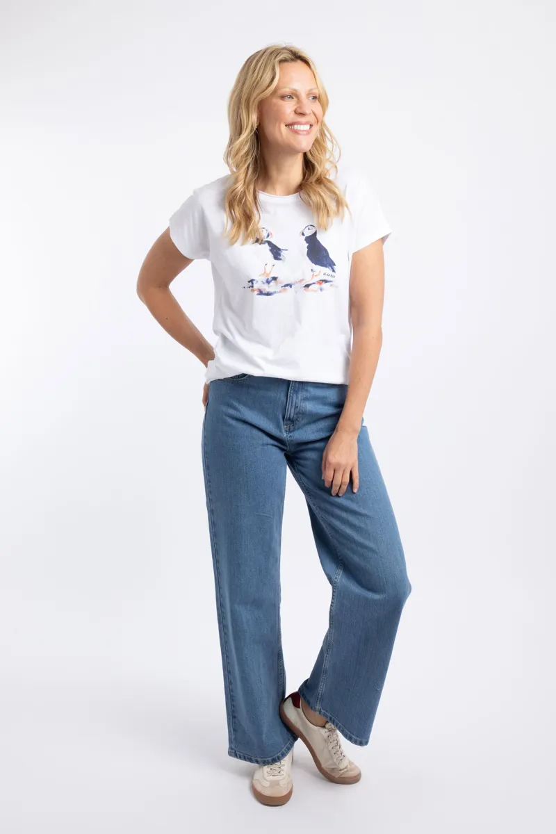 Weirdfish Puffins Organic Cotton Graphic Tee Womens in White-4