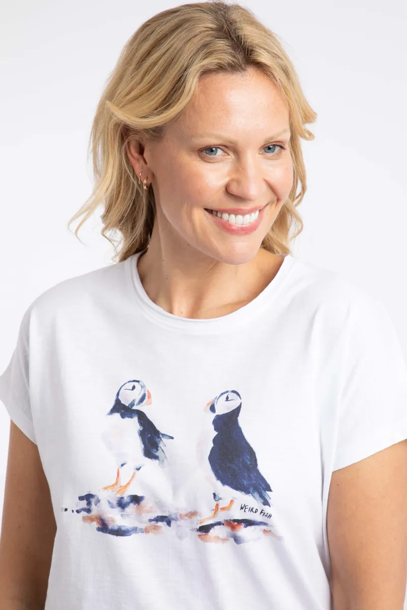 Weirdfish Puffins Organic Cotton Graphic Tee Womens in White-5