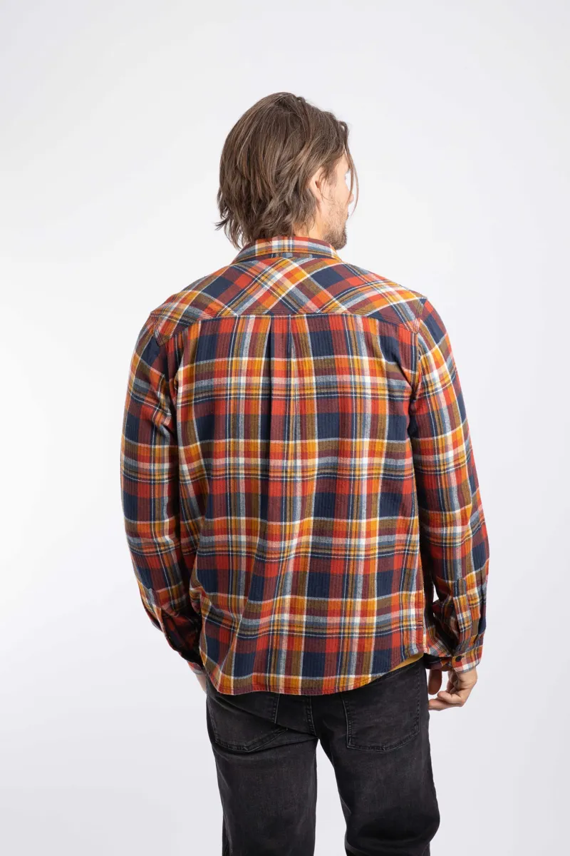 Weirdfish Broxton  Long Sleeve Shirt Mens in Dark Navy-3