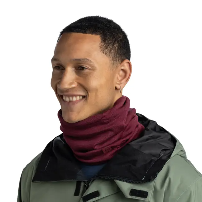Buff Merino Heavyweight Neck Tube in Tibetan Red -3