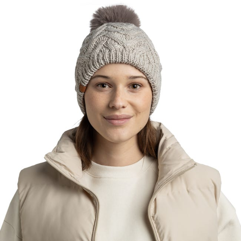 Buff Caryn Knitted Fleece Beanie in Ecru-2
