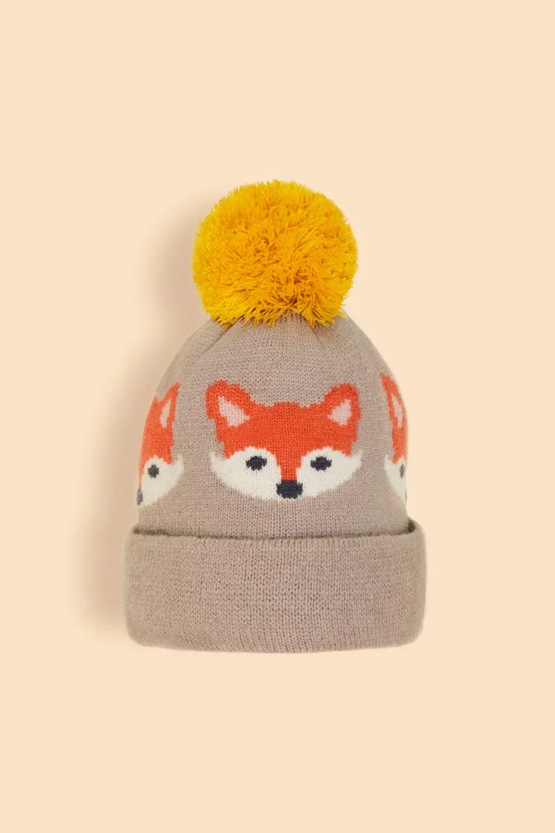Powder Knitted Fox Hat Kids in Slate
