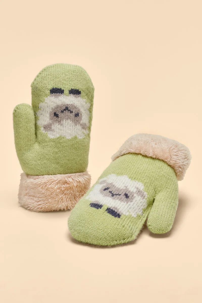 Powder Knitted Sheep Mittens Kids in Sage