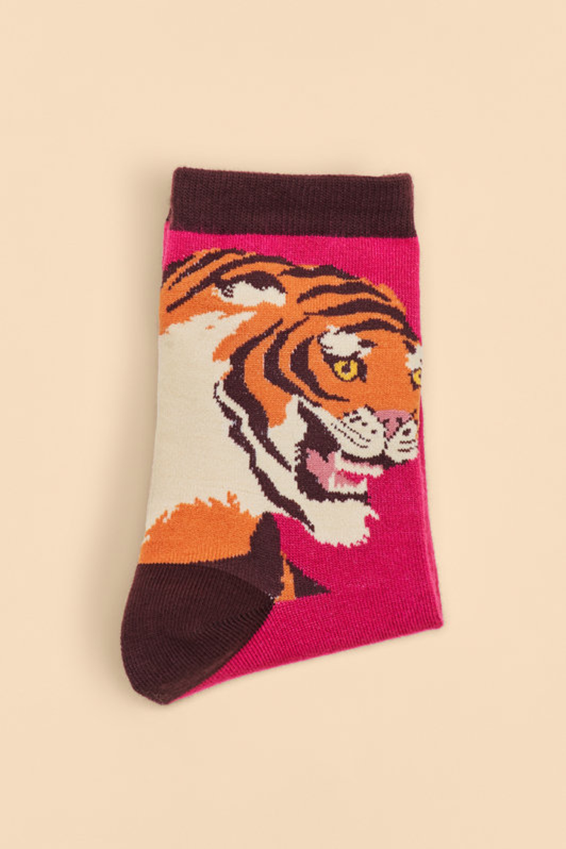 Powder Thrill of the Tiger Ankle Socks Womens in Fuchsia-1