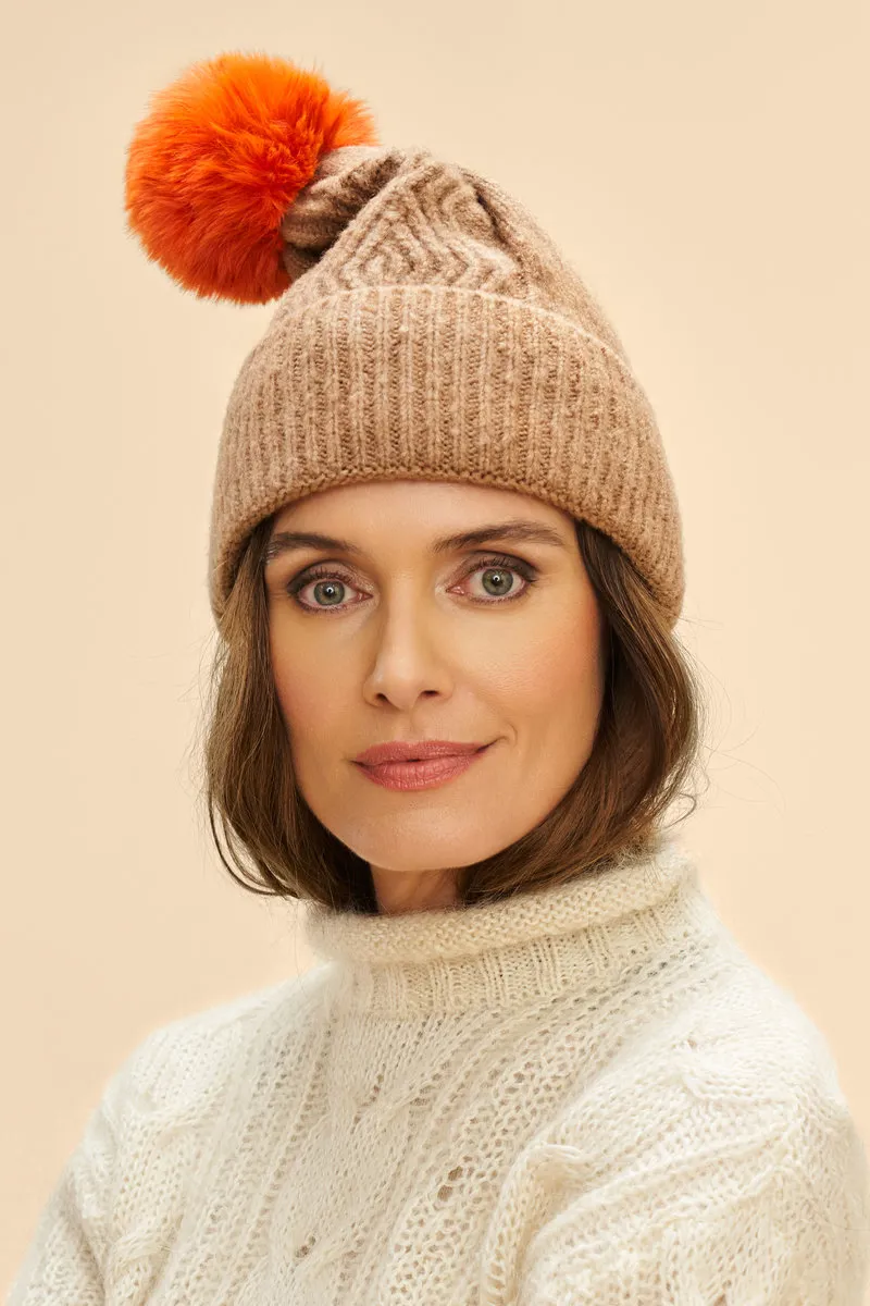 Powder Ingrid Bobble Hat in Cappuccino