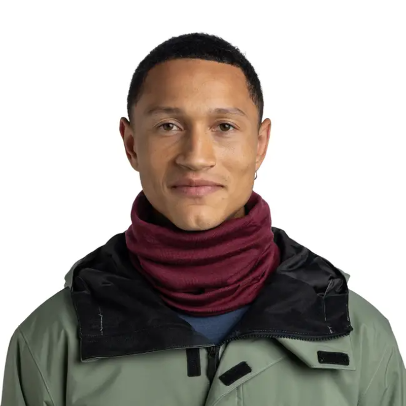 Buff Merino Heavyweight Neck Tube in Tibetan Red -2