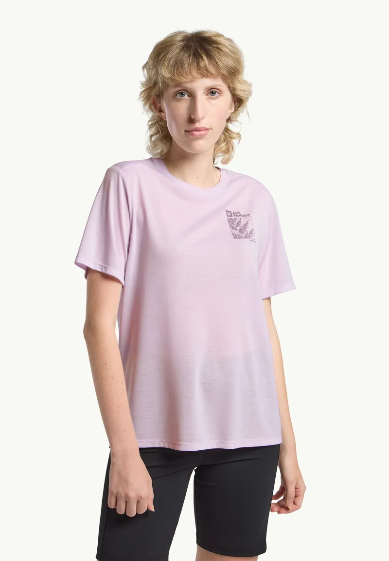 Jack Wolfskin Vonnan Graphic T-Shirt Womens in Explore Pale Purple