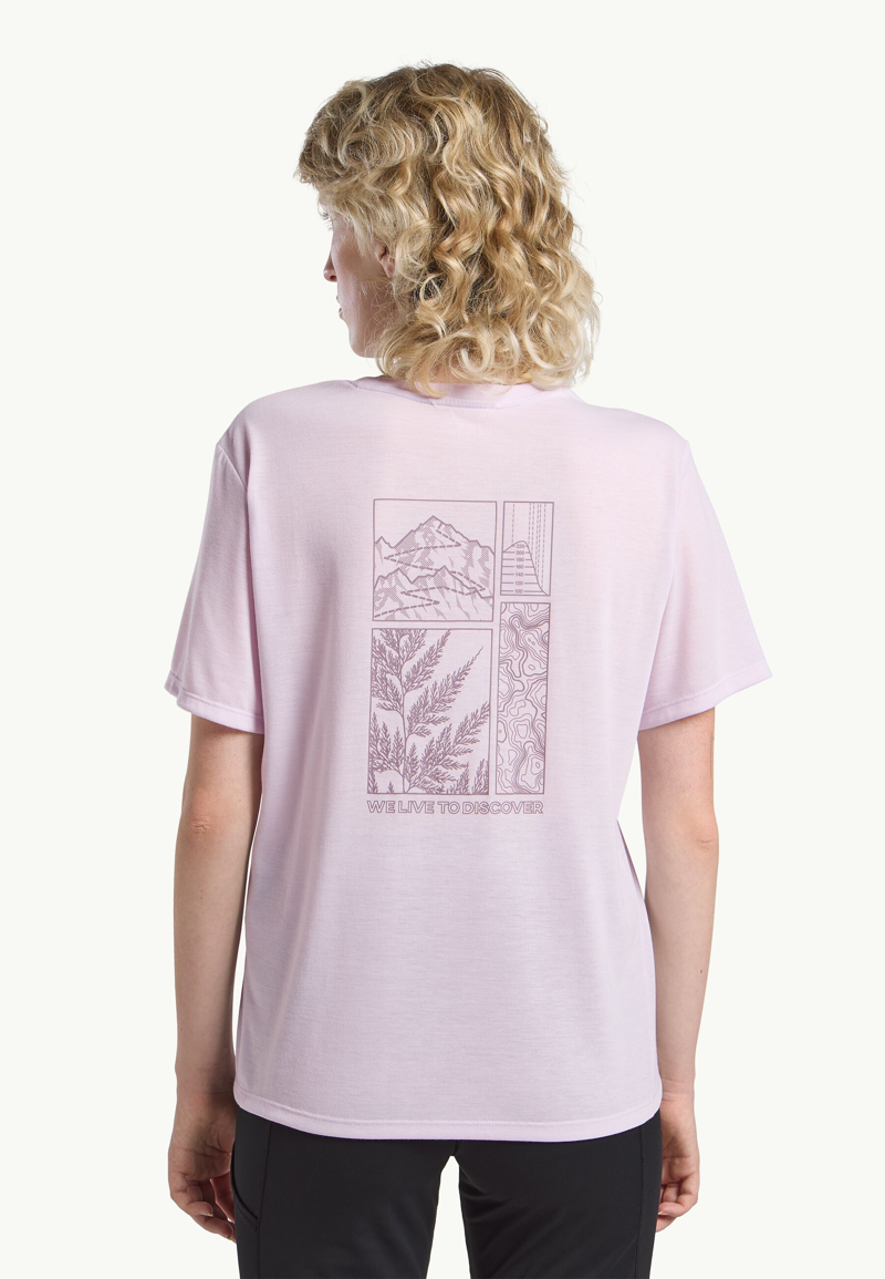 Jack Wolfskin Vonnan Graphic T-Shirt Womens in Explore Pale Purple-1